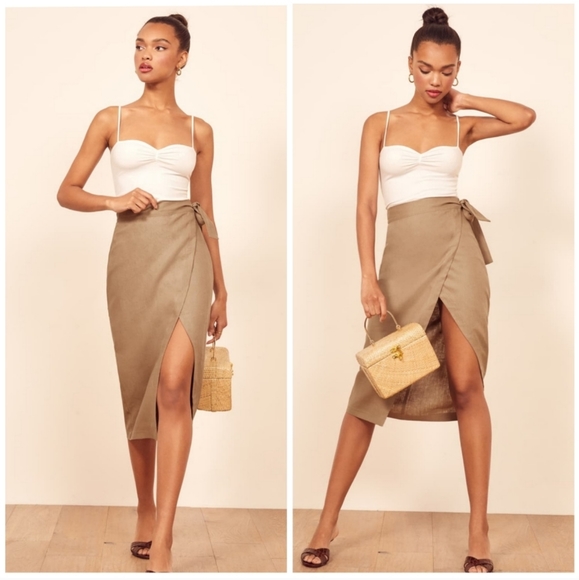 NEW Reformation Florence Linen Wrap Skirt Large - Picture 1 of 9